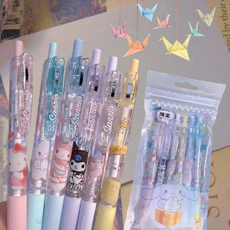 

6PCS Kawaii Sanrio Neutral Pen Cinnamoroll My Melody Kuromi Printing Students School Supplies Stationeries Press Pen Toy Gifts