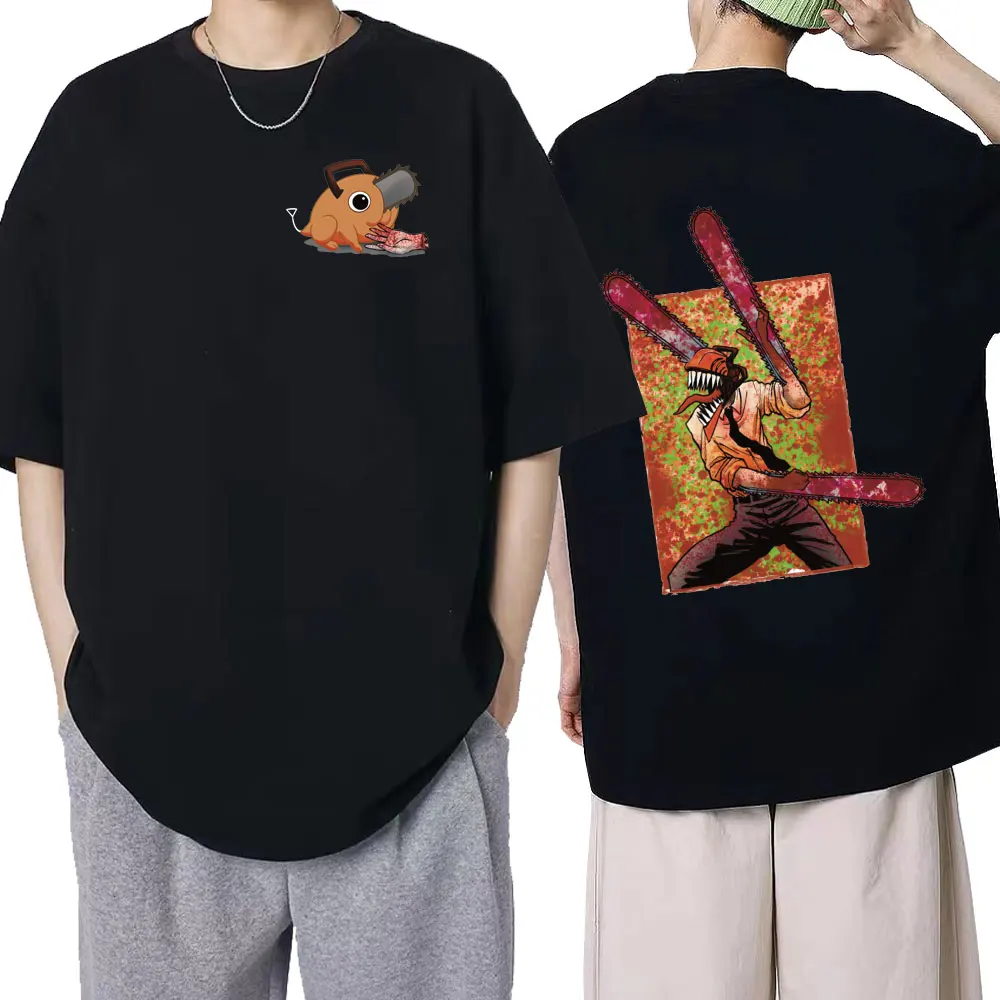 

Футболка унисекс с японским аниме принтом бензопилы, Классическая графическая тенниска с манга, смешная хлопковая майка с коротким рукавом...