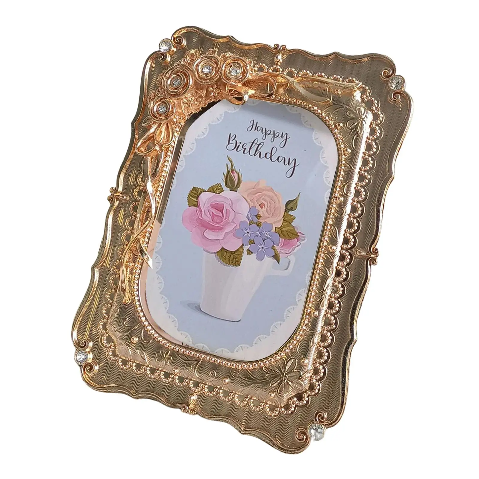 

Retro Style Photo Frame Desktop Picture Holder Ornate Ornament Tabletop for Wedding Living Room Bedroom Decor