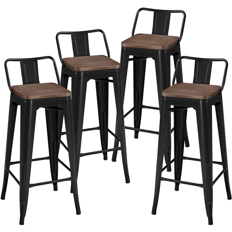 

Lounge Set of 4 Metal Bar Stools with Back Black bar chairs Modern Stool High Chair