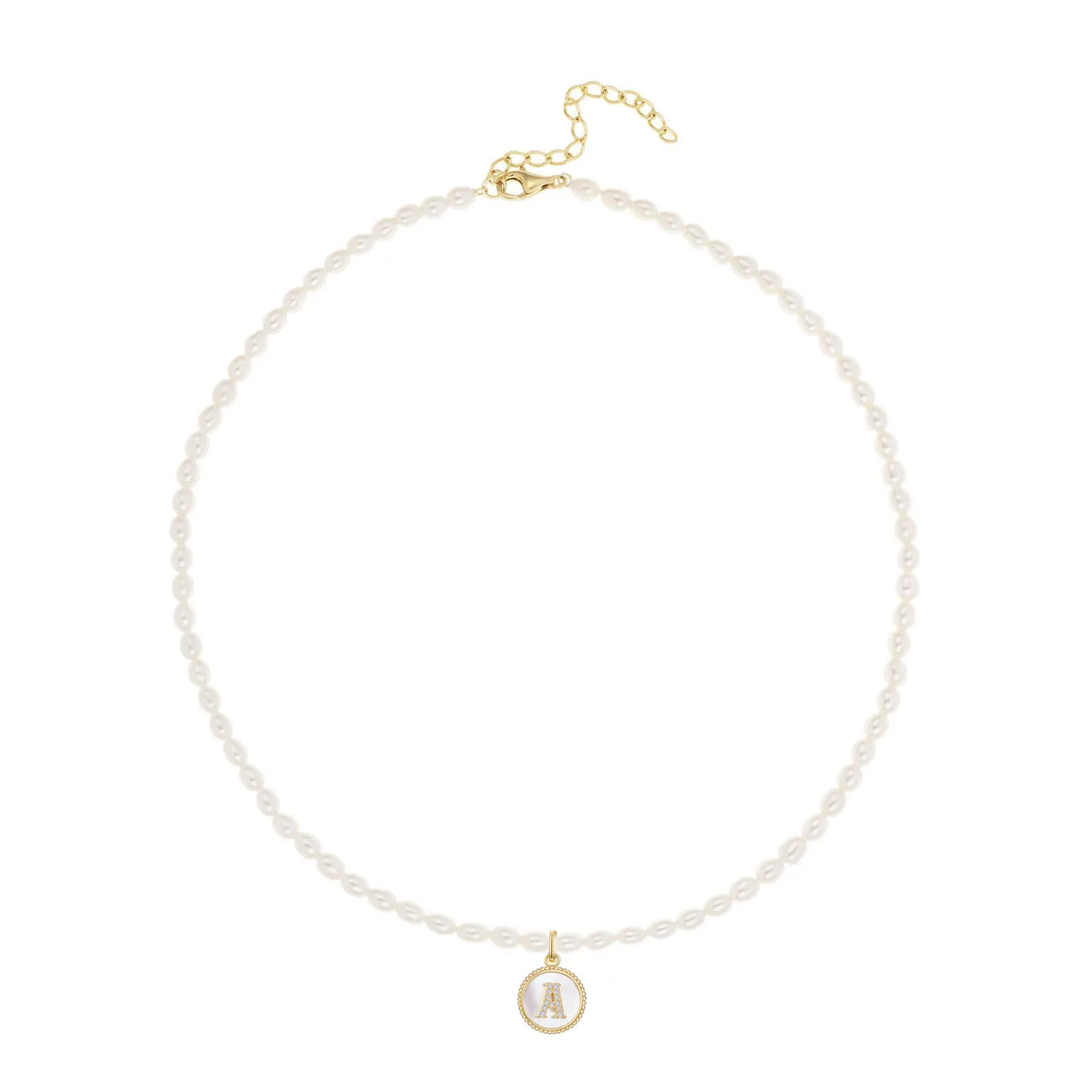 

Freshwater Pearl White Shell Cubic Zirconia CZ Stones Letter A-Z Necklace Choker Women Girl Gold-plated Summer Fashion Jewelry