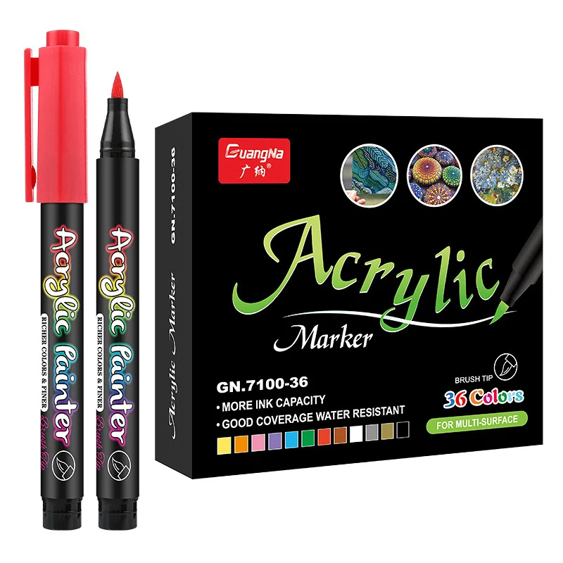 

Акриловые ручки для рисования 12-60 цветов, мягкая кисть, маркер, ручка для рисования камнями, камнями, керамикой, стеклом, деревом, Канцтовары ...