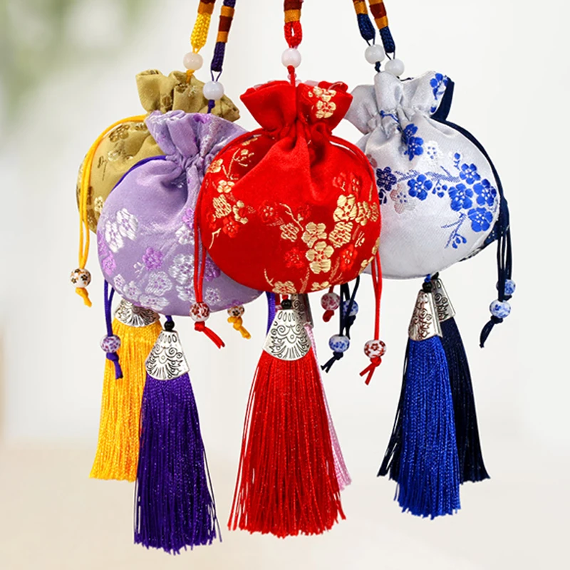 

Chinese Style Jewelry Storage Bag Handmade Vintage Embroidery Sachet Amulet Tassel Pendant Drawstring Bag Wedding Gift Bag