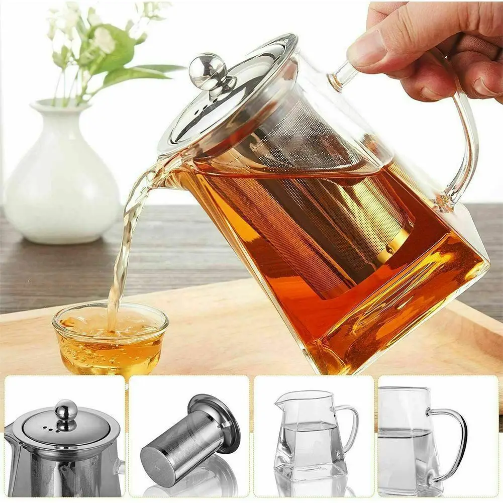 

350-750ML Clear Heat Resistant Clear Glass Teapot Jug Infuser Coffee Tea Leaf Herbal Pot Flower Teapot Milk Juice Container