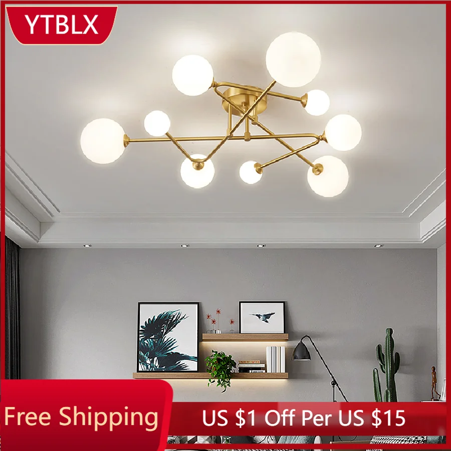 

Скандинавская Люстра для гостиной, медная Современная потолочная лампа для спальни, детское украшение для дома, подвесной светильник с бел...