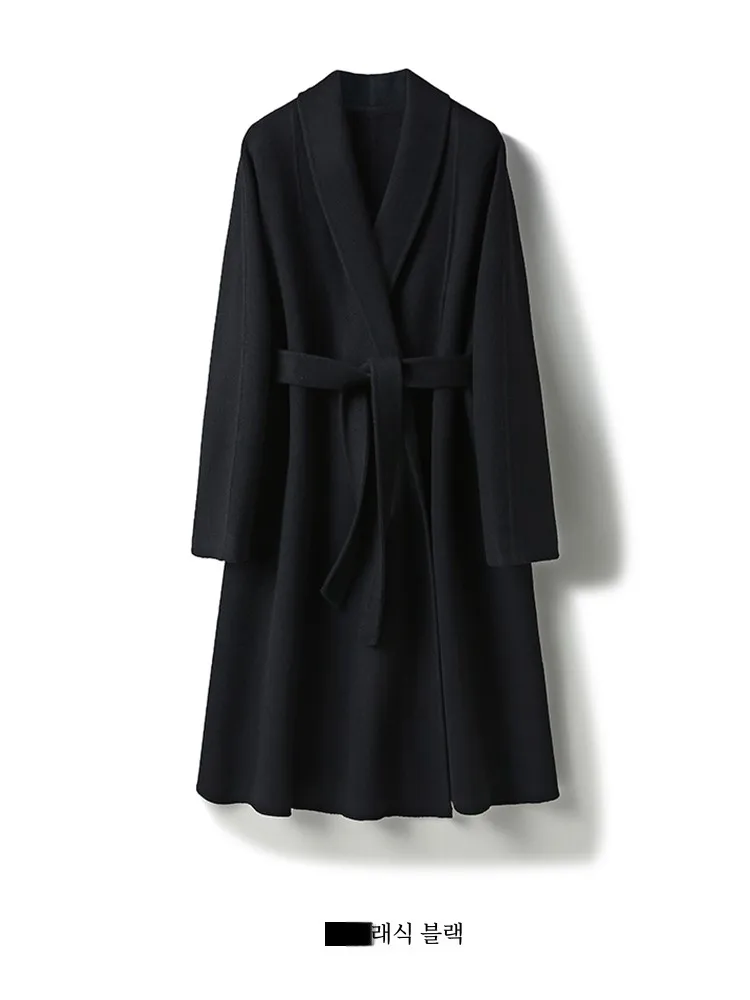 0% кашемир ~ двусторонний дафлкот с зеленым воротником и длинным поясом