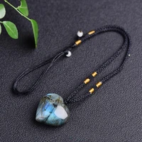 women natural energy healing magic wand gem labradorite necklace crystal heart pendant