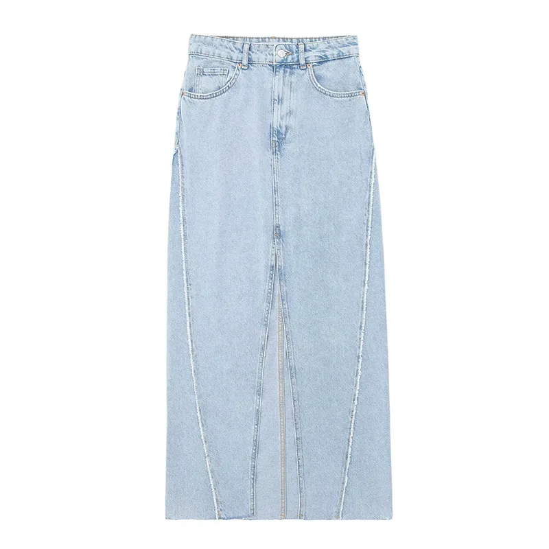 

Женская джинсовая юбка с высокой талией, повседневная облегающая юбка с разрезом и мехом сбоку, модель 2023 на лето, 855651