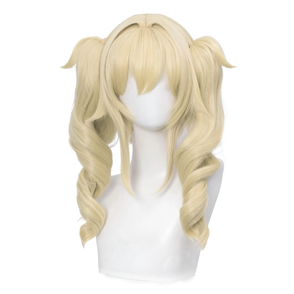 

Парик для косплея Genshin ударная Барбара бледно-светлые длинные кудрявые двойные хвосты термостойкие волосы для взрослых на Хэллоуин ролевые парики + шапочка для парика