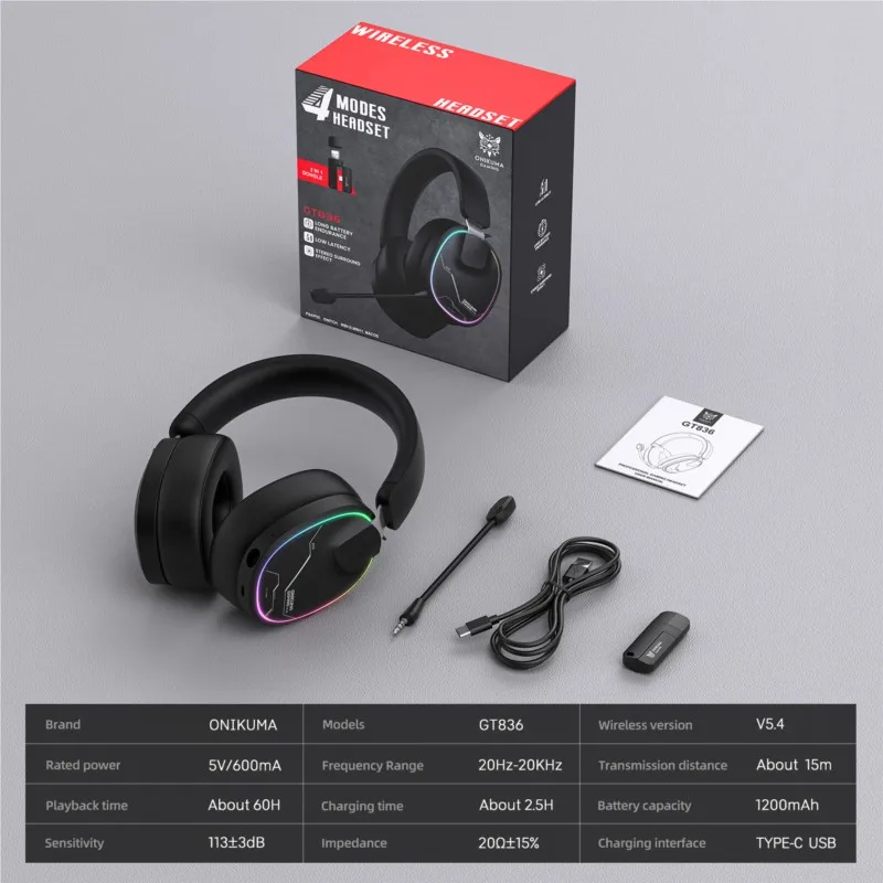 Фото Беспроводные игровые наушники GUEIN Nextron Smart Head On 2.4G с RGB-подсветкой, хит продаж 2026 года, дропшиппинг, новинка. №5