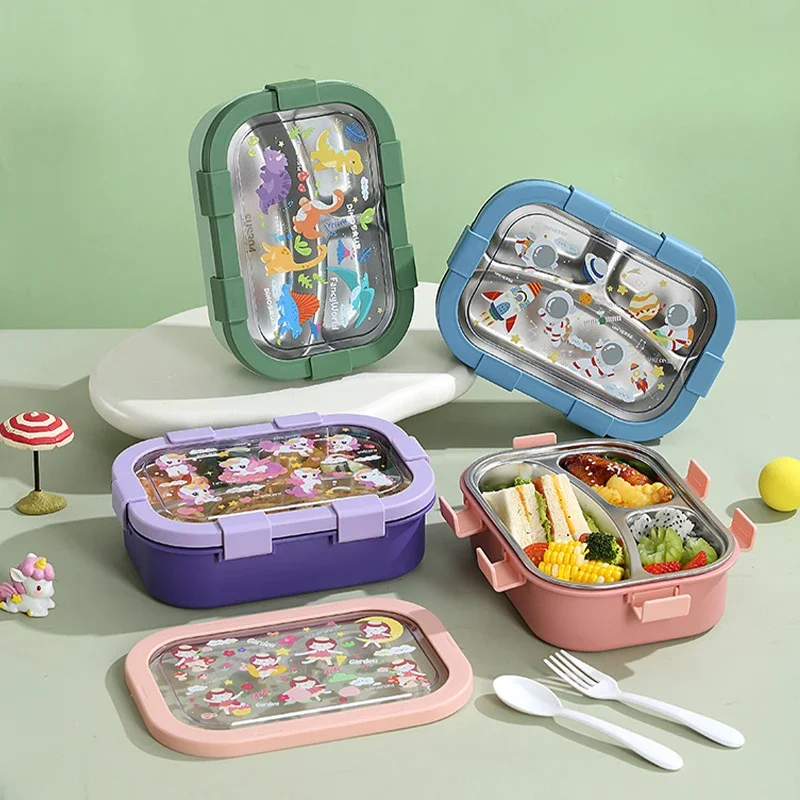 Портативный ланч-бокс из нержавеющей стали с героями мультфильмов для детей