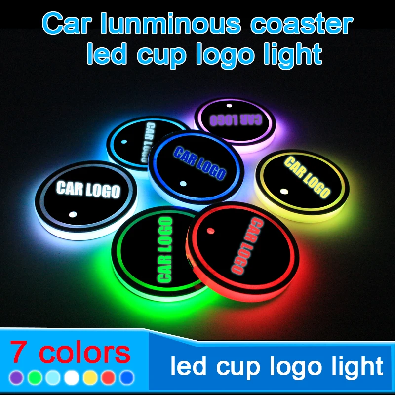 

Car Logo Led Atmosphere Light 7 Colorful Cup Luminous Coaster Holder For Subaru Logo Type Ambient Light Auto Accessories