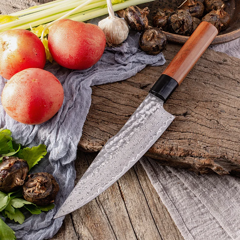Нож шеф-повара 7 5 дюйма лезвие из дамасской стали деревянная ручка острый