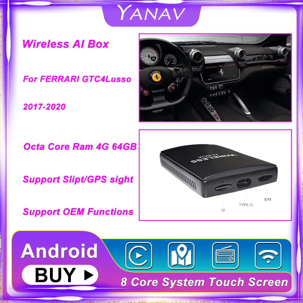

Carplay Wireless Ai Box Dual Bluetooth Android For FERRARI GTC4Lusso 2017-2020 Auto Car Radio Multimedia Player Smart Box HDMI