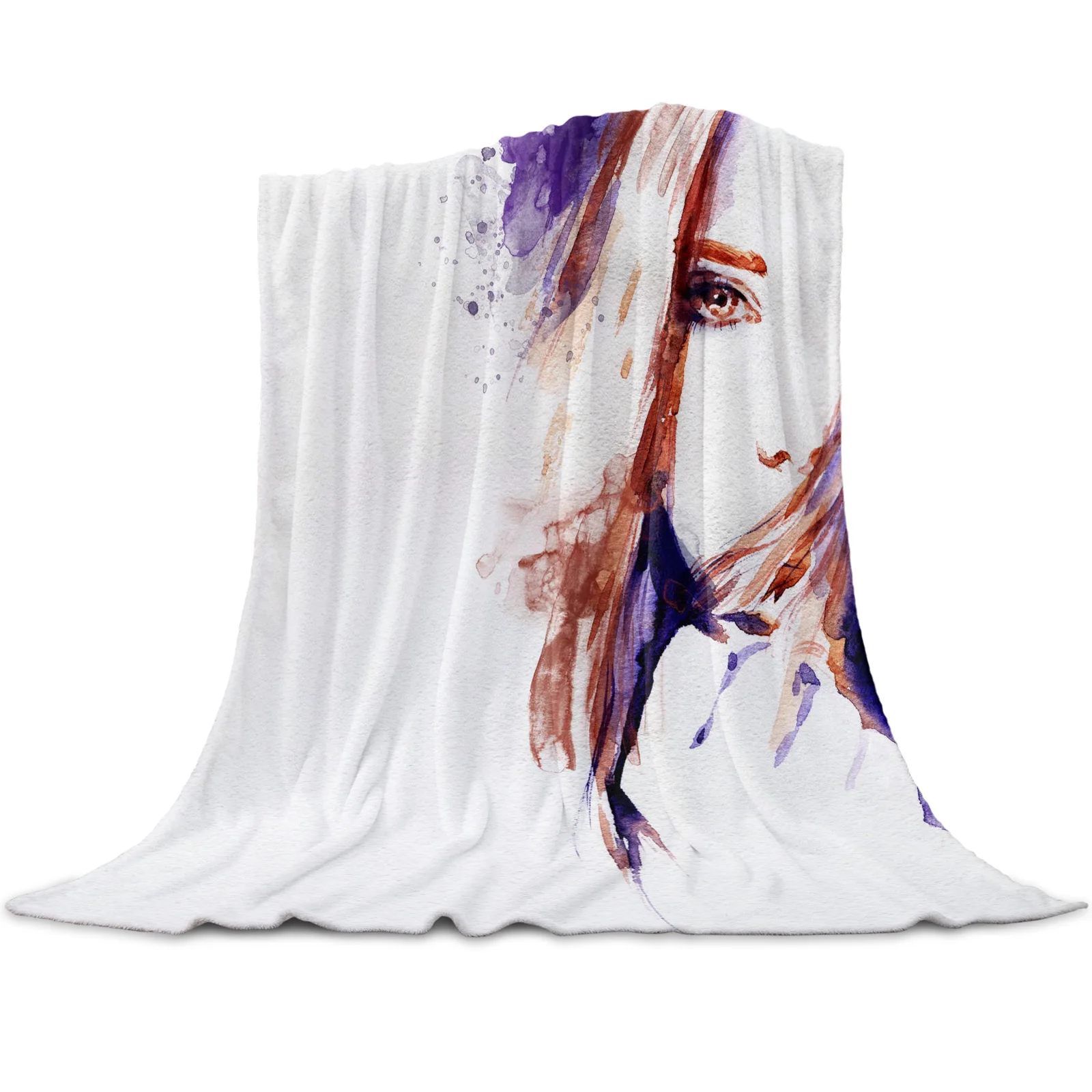 

Woman Watercolor Painting Throw Blanket for Sofa Soft and Comfortable Flannel Blanket Children Gift Travel Camping