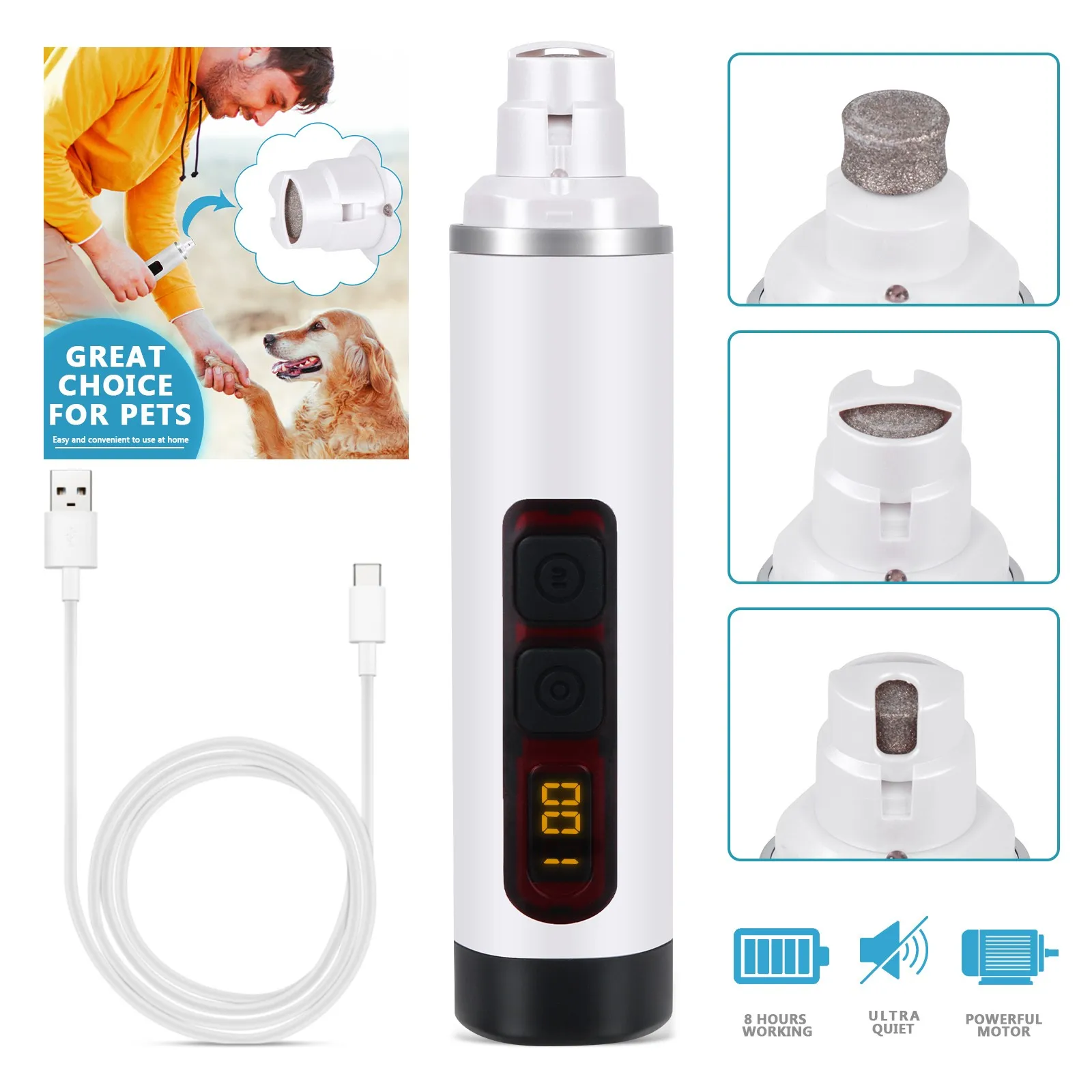 

Электрические кусачки для ногтей для собак, перезаряжаемые машинки для ногтей с USB-зарядкой, тихие машинки для ухода за котами и лапами, трим...