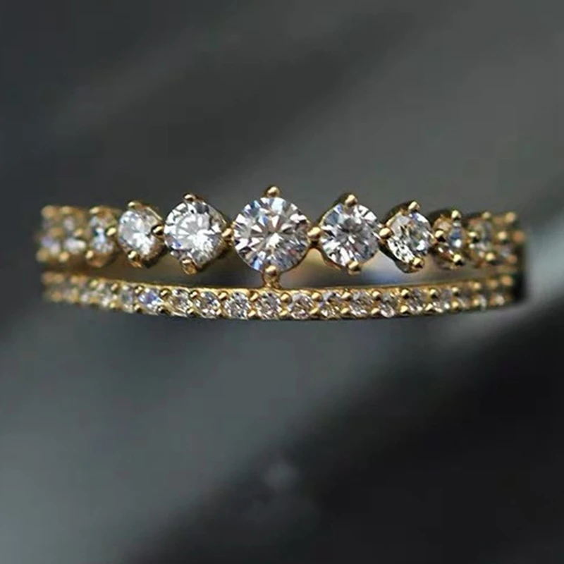 

Chic Minimalist White Cubic Zirconia Diamond Rings For Women Banquet Party Gold Color Fashion Jewelry Wedding Band Promise Ring