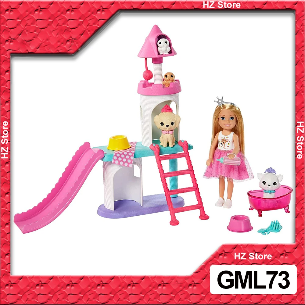 

Barbie Princess Adventure Chelsea Pet Castle Playset with Blonde Chelsea Doll Toys 6inch 4 Pets Accessories for Kids Gift GML73