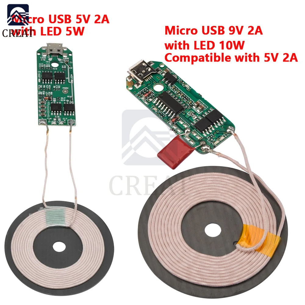 Micro USB 9 В/5 В 2 а Стандартный передатчик печатная плата + катушка Универсальная