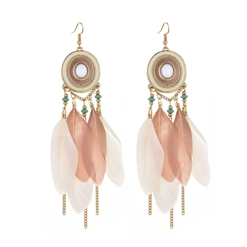 

Long Feather Tassel Dangle Earrings for Women Kolczyki Thailand Vacation Summer Boho Ear Rings Ethnic Indian Jewelry Oorbellen