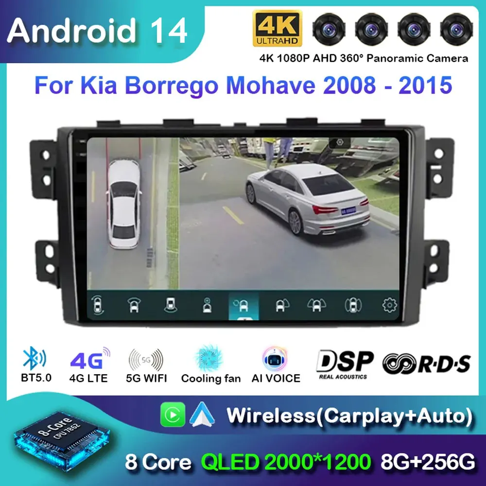 Автомобильное радио Android 14 Carplay для Kia Borrego Mohave 2008 2009-2015 навигация GPS мультимедийный