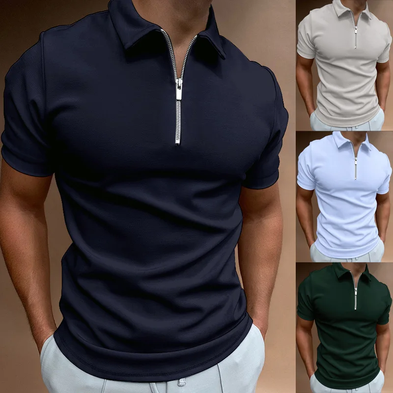

7 Solid Colors Polo Shirts Men Quarter Zipper Cool Terylene Summer Short Sleeve Commercial Casual Slim Turndown Collar
