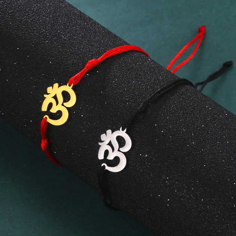 

EUEAVAN 10pcs/lot Wholesale Women's Bracelets Hindu OM Charm Bracelet for Women Lucky Stainless Steel Jewelry Gifts Red Rope