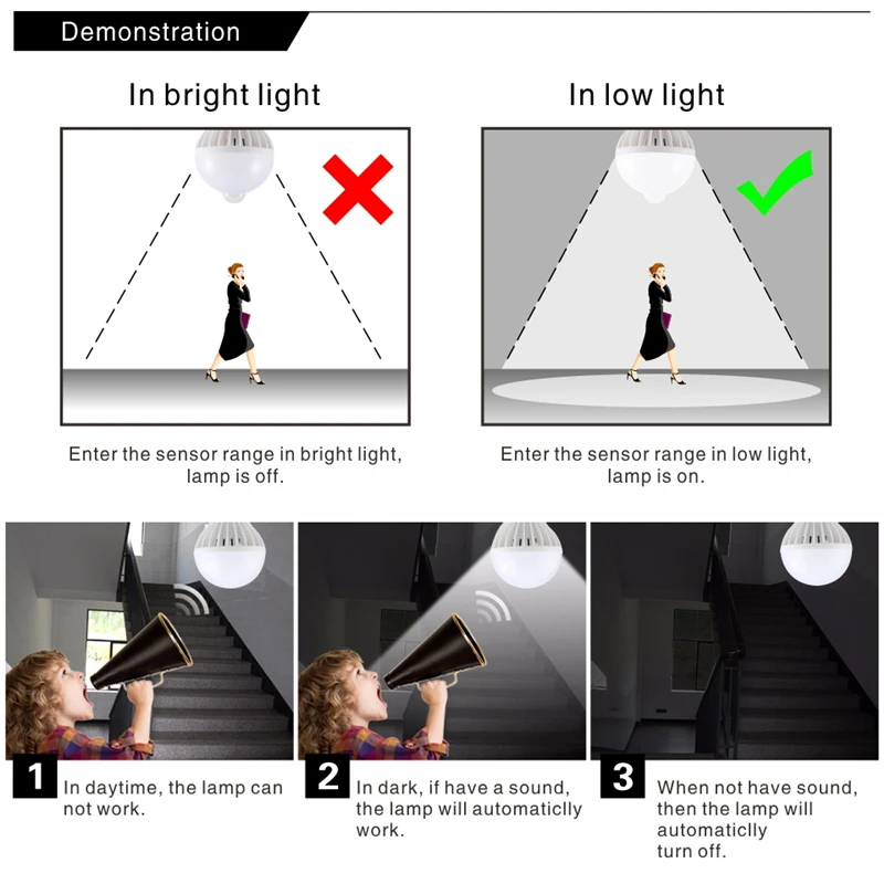 Светодиодная лампа с датчиком движения 3 Вт 5 220 светодиодный светодиодная 7 9 12
