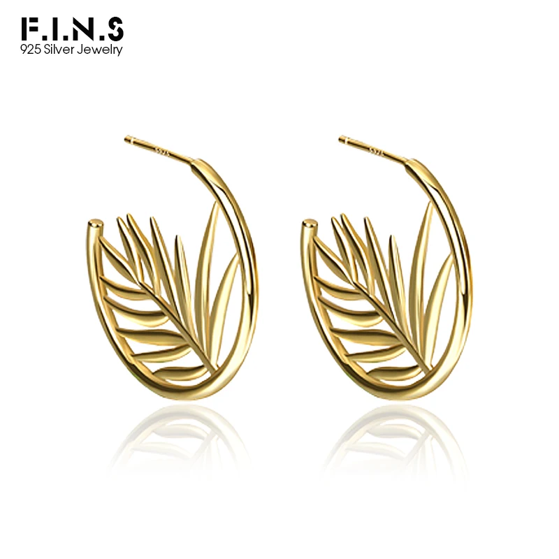 

F.I.N.S оригинальные серьги с полыми листочками из серебра и золота геометрической формы шпильки для пирсинга серьги платформа 925