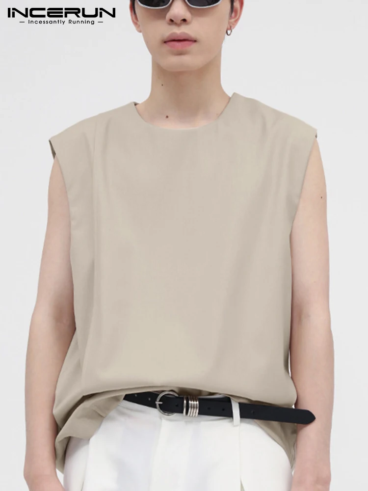 

INCERUN Men Tank Tops Solid Color O-neck Sleeveless Streetwear Summer 2022 Casual Vests Breathable Leisure Mne Clothing S-5XL