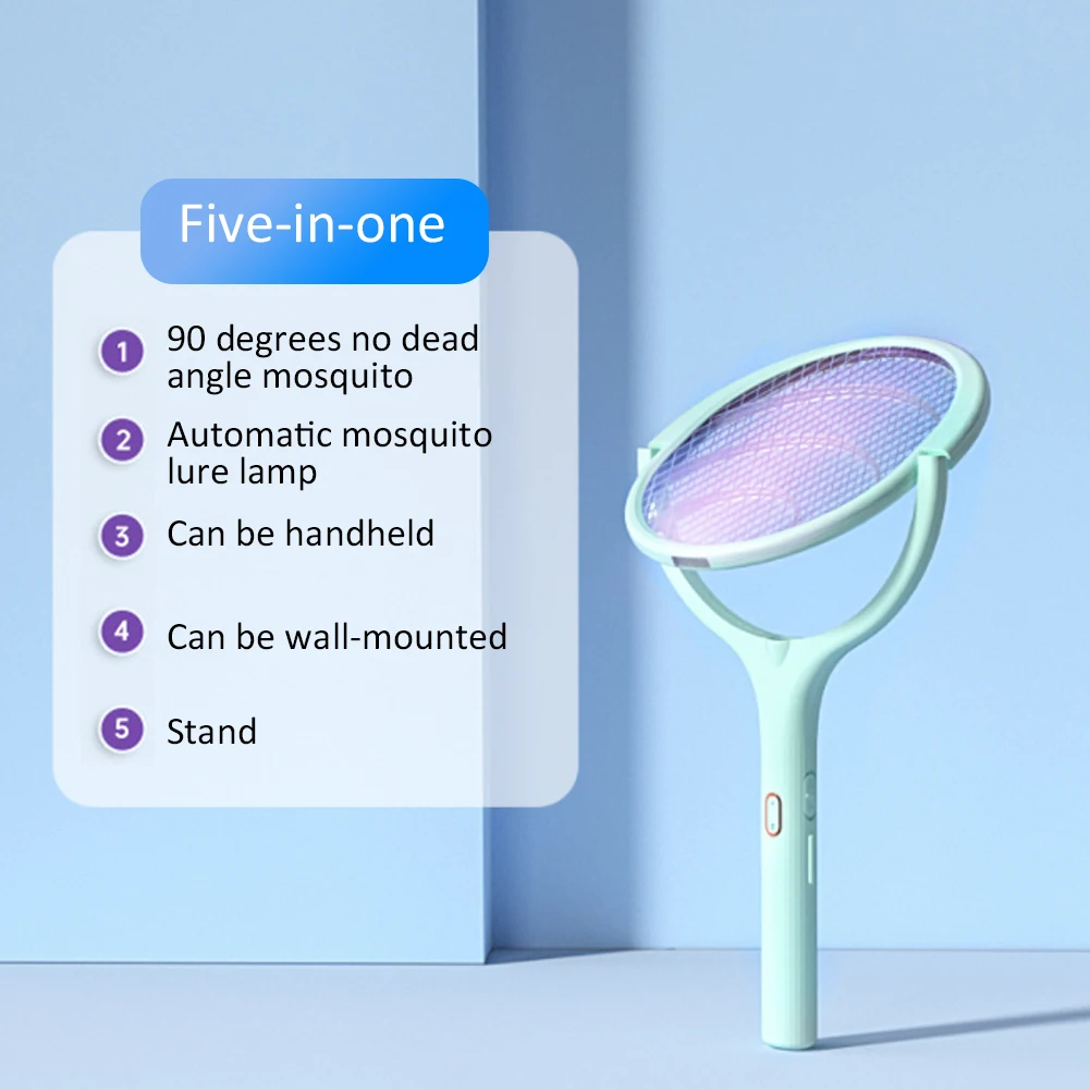 

5 IN 1 Electric Mosquito Swatter Mosquito Killer Lamp Multifunction Angle Adjustable Electric Bug Zapper Rechargeable Intelligen