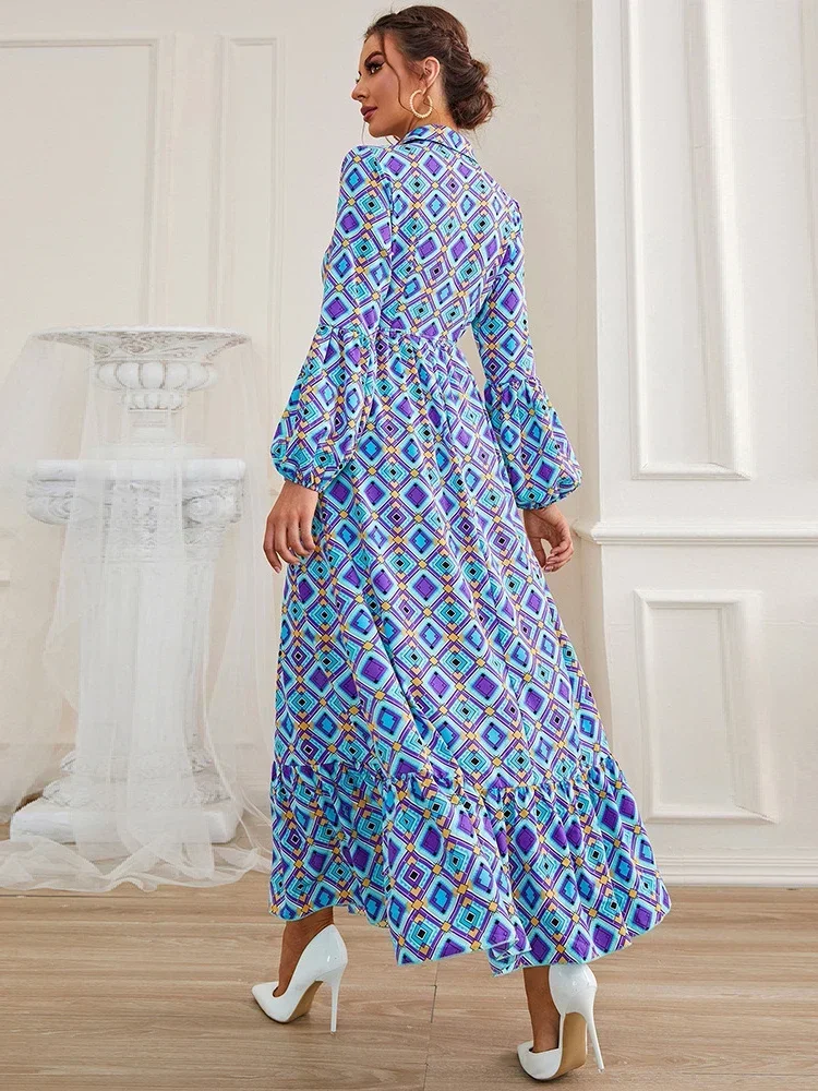 Eid Party Dress for Women Muslim Abaya India Abayas Dubai Print Casual Shirt Dresses Kaftan Robe Longue Vestidos Largos 2025