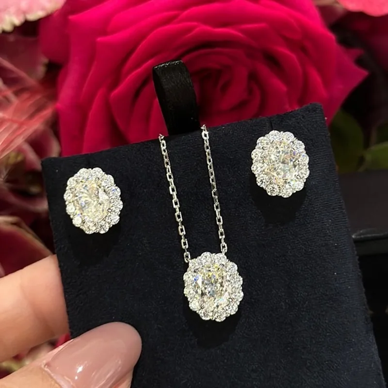 S925Серебряный искусственный бриллиант овальный ручная инкрустация