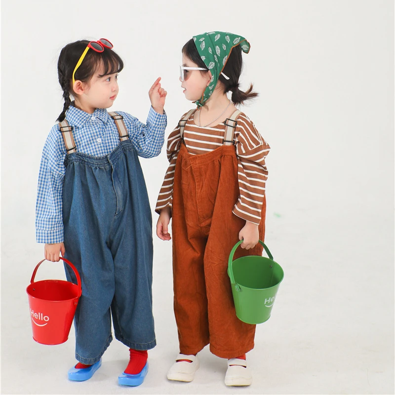 

Toddler Jumpsuit Children Denim Overalls 2022 Kids Corduroy Pants Romper Boys Girls Clothes Vintage Krean Baby Two Piece Outfits