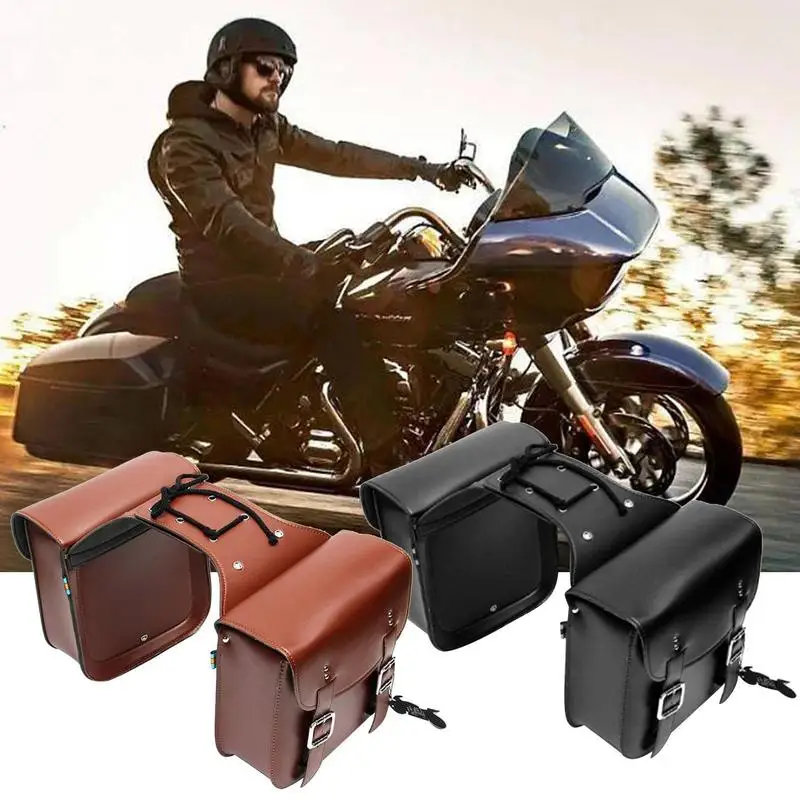 

2PCS Motorcycle Saddle Bag High Quality Leather Bike Storage Organizer Modified Moto Luggage Pouch For Bikes Outdoor Accessories