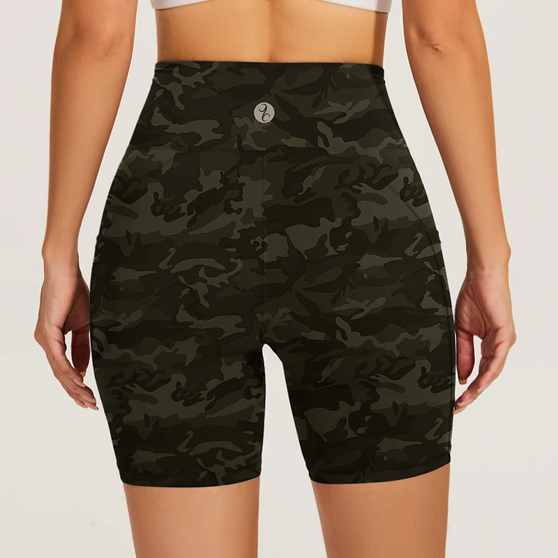 SEVENPALMS Women High Waist Camouflage Yoga Shorts Summer Casual Fitness With Pocket Women Pants Running Sports Gym Clothing