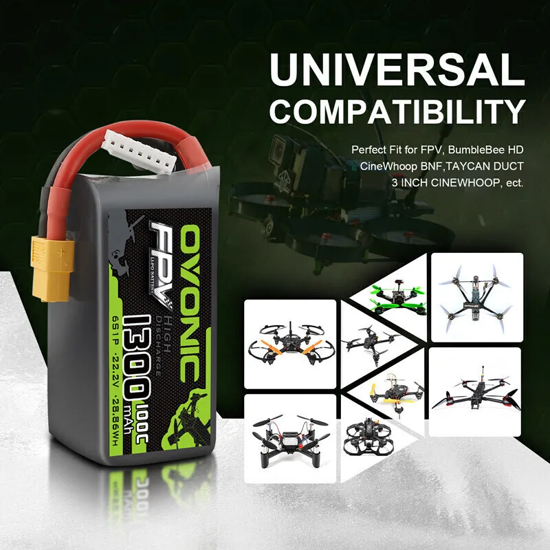 Аккумулятор для радиоуправляемого квадрокоптера OVONIC 100C 1300 мАч 22 2 В Lipo