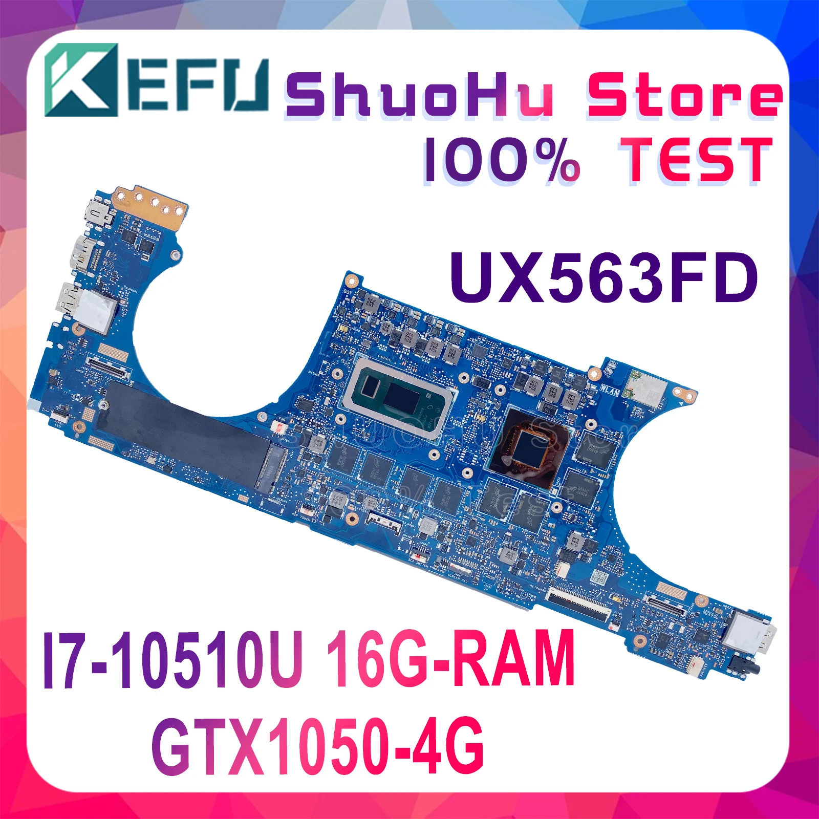 KEFU UX563FD Материнская плата ASUS ZenBook Flip15 UX563F Q536FD ноутбука I7-10510U GTX1050 16G-RAM 100% функция