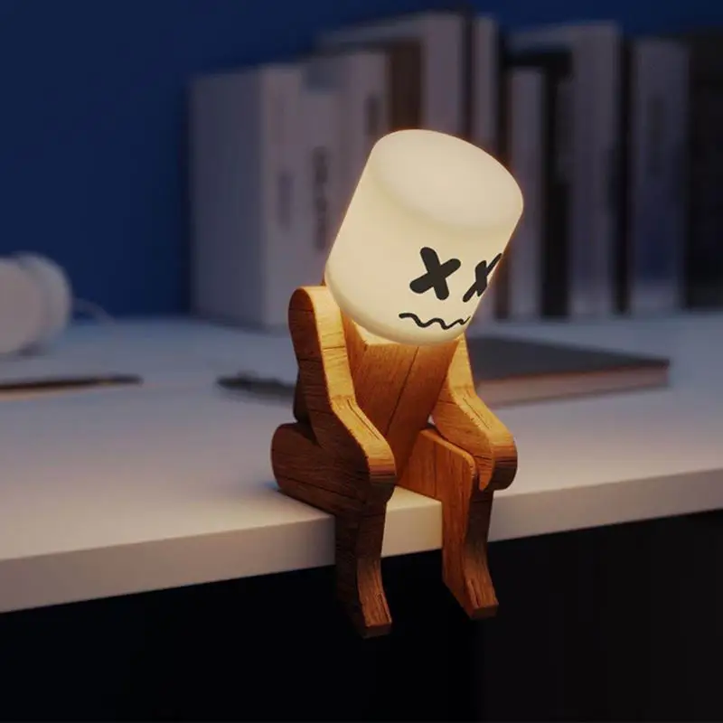

USB Night Light 3-color Bedside Night Lamp Desk Decorative Expression Touch Light Pat Light Cute Wooden Table Lamp For Kid Gift