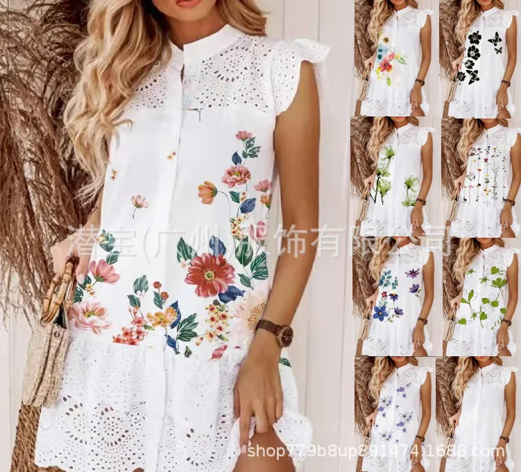 

Женское кружевное платье миди с цветочной вышивкой, коротким рукавом и поясом