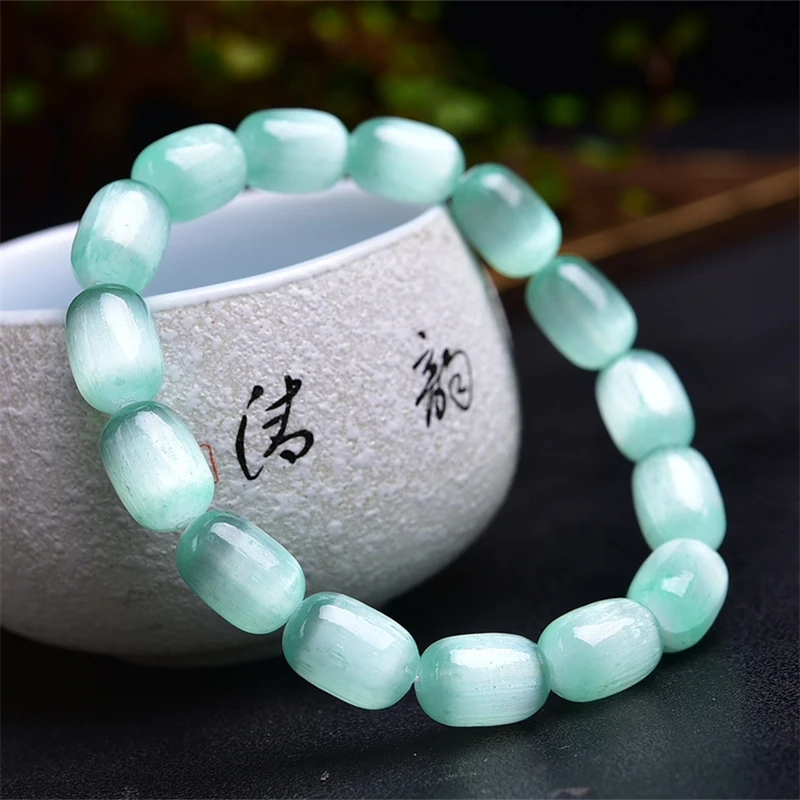 8x12 мм натуральный селенит аура зеленый кошачий глаз ведро браслет модный Рейки