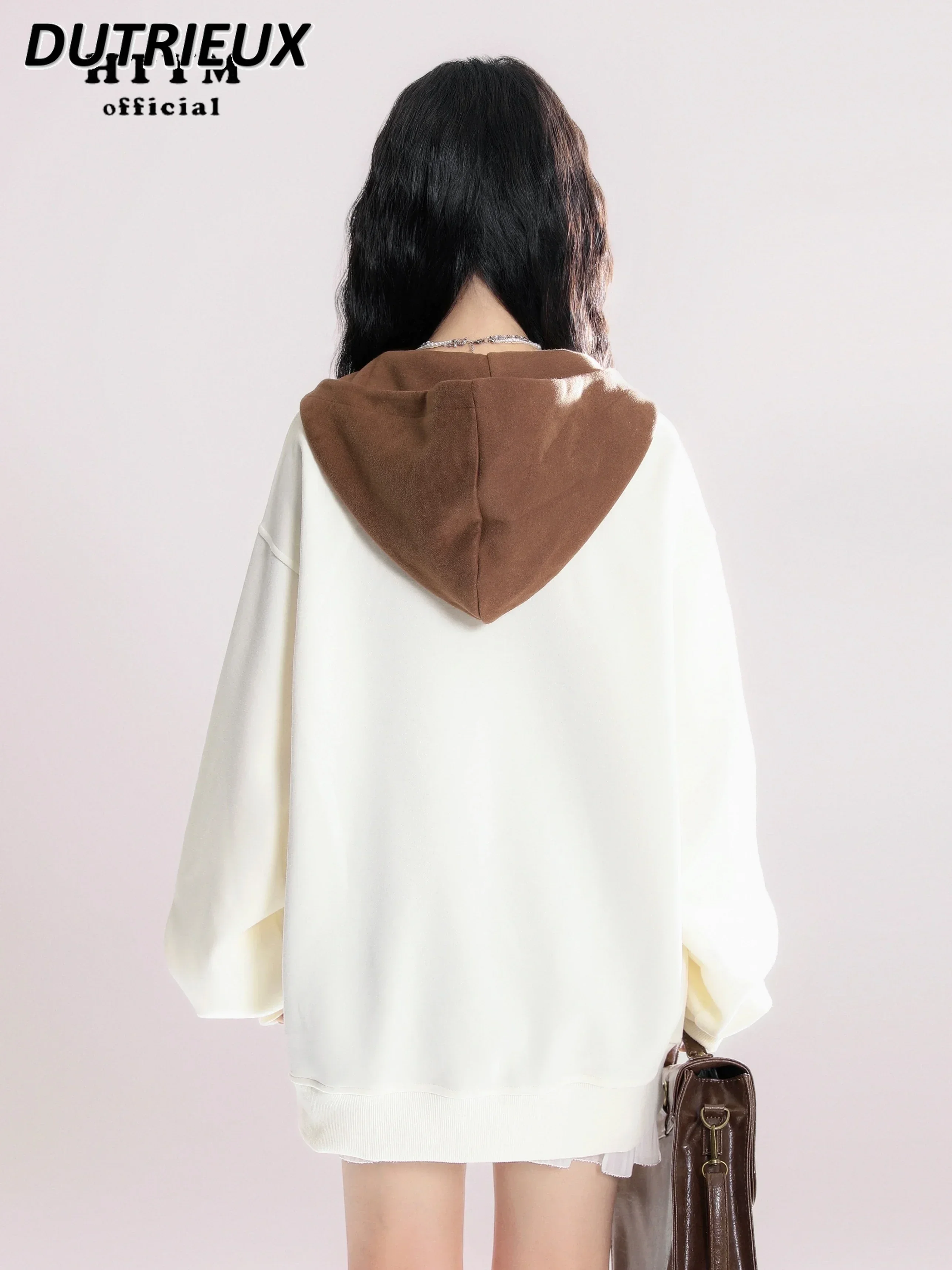 kowanej haftowanej kreskówki bluza z kapturem i dekoltem w szpic damska wiosenna jesienna słodka dziewczęca dopasowana kolorystycznie luźna