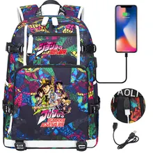 Jojo Bizarre Adventure Backpack Teenager Student School Multifunction USB Charging Bags Men Women Sc