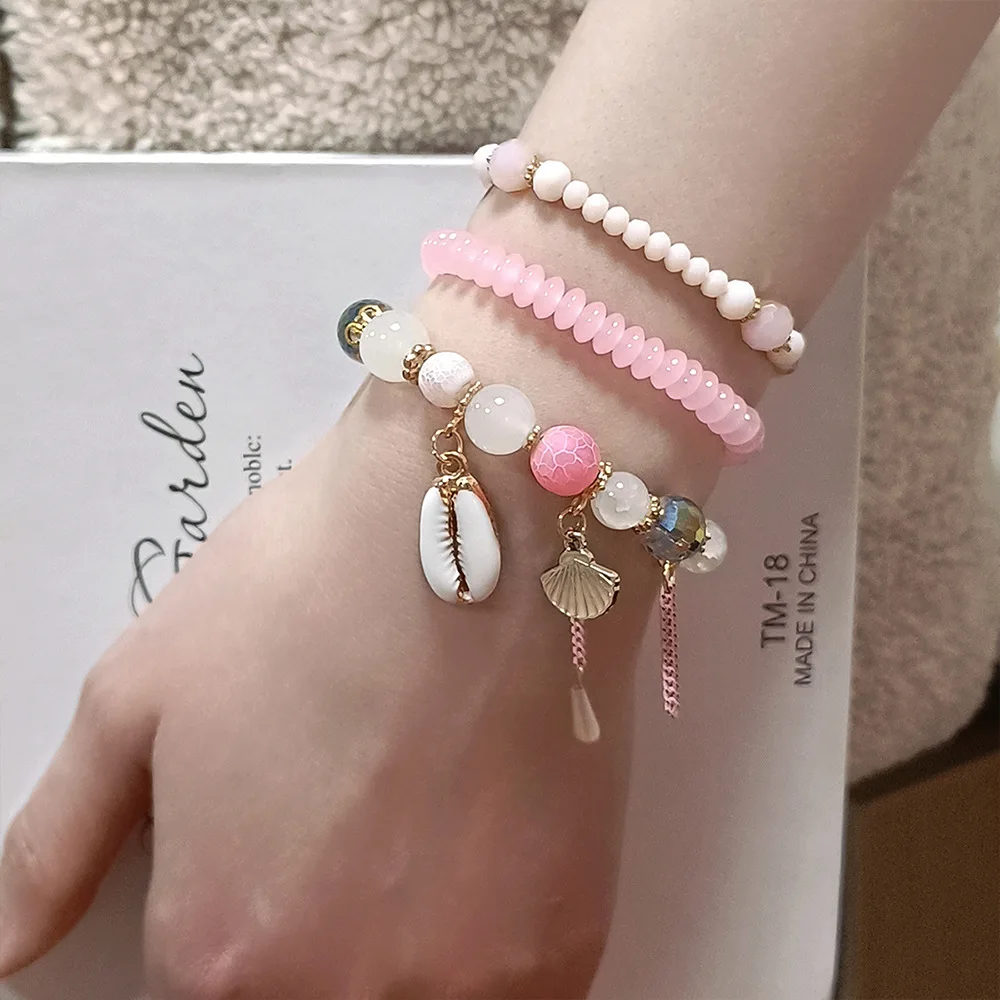 

Fashion Girl Shell Bracelets Womens Glass Beads Round Stones Chain Fairy Wind Bohemian Jewelry Bracelet Bangles For Summer Beach