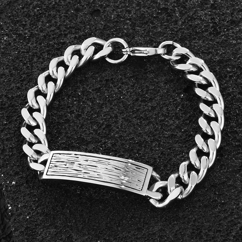 

HNSP 12MM Thick Stainless Steel Cuban Hand Chain Rectangle Hang Tag Bracelet For Men Male Hip-Hop Rock Style