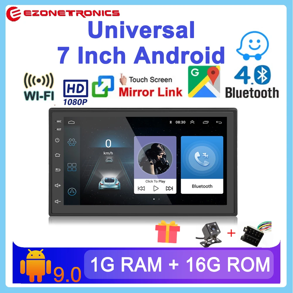 Автомагнитола 2 DIN на Android 9,0, Автомобильный мультимедийный проигрыватель с 7-дюймовым сенсорным экраном, автомагнитола, стерео, GPS-плеер, стерео, Bluetooth