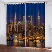 3d custom printed polyester cheap modern city luminous landscape night blackout shading window curtain bedroom living room