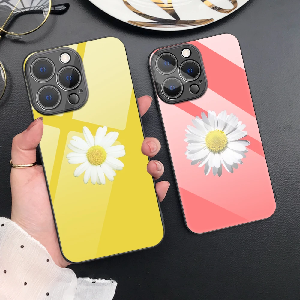 Чехол для телефона из закаленного стекла с цветком маргаритки iPhone 14 ProMax 13 Mini