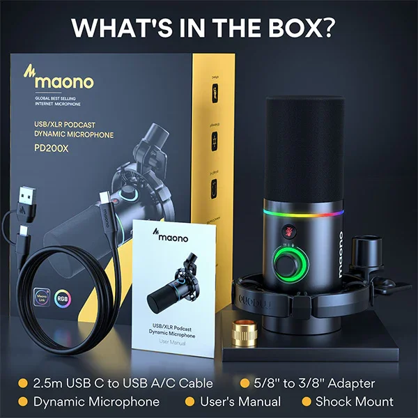 Профессиональный динамический микрофон MAONO XLR с USB-подключением, программным эквалайзером, звуковой картой, наушниками и динамиком в комплекте для подкастов и игр (art.: 3920dadfa65ec) - 3920dadfa65ec