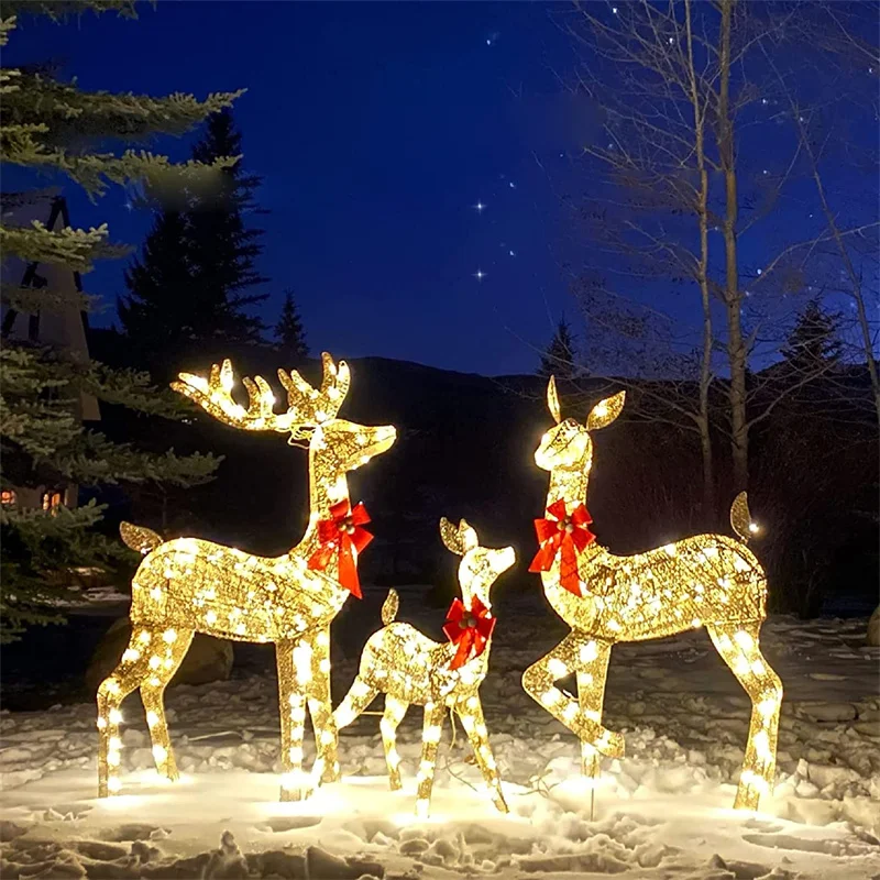 

Christmas Wrought Acrylic Elk Deer LED Light Glowing Glitter Reindeer Xmas Home Outdoor Yard Reindeer Xmas Ornament Decor